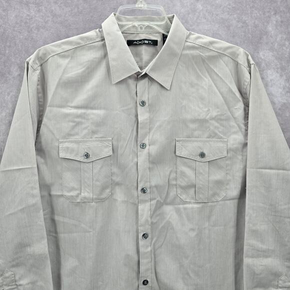 Axist Gray Button Down Western Work Casual Stripe Long Sleeve Dress Shirt XL - Picture 3 of 5